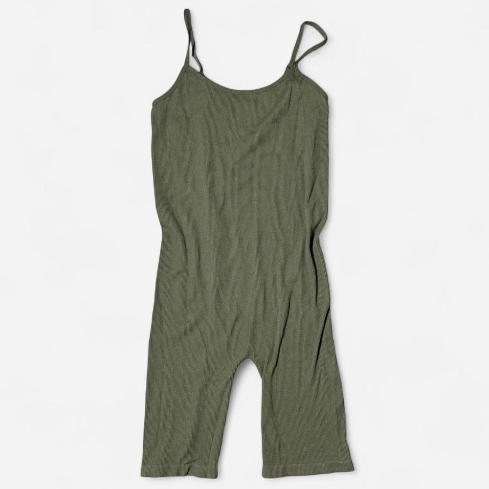 Bozzolo Womens Ribbed Bodycon Romper Camo Green Spaghetti Strap Small SP61701